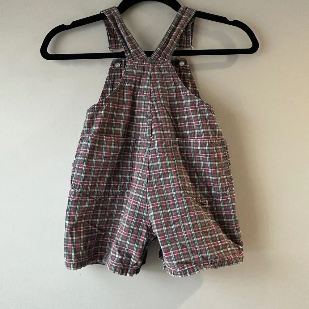 The Childrens Place Plaid Shortall Overalls Kids‎ 3T Red Green Good Vintage 90s